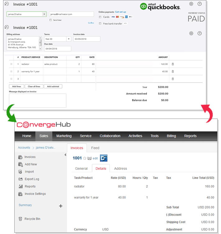 CRM integration with QuickBooks online