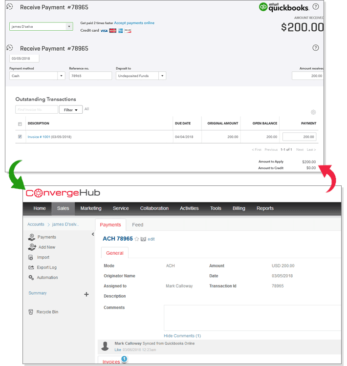 CRM sync with quickbooks