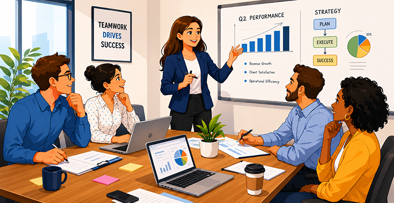 Team celebrating improved workflow and customer satisfaction after adopting a CRM system, with clear dashboards and organized data replacing messy spreadsheets.