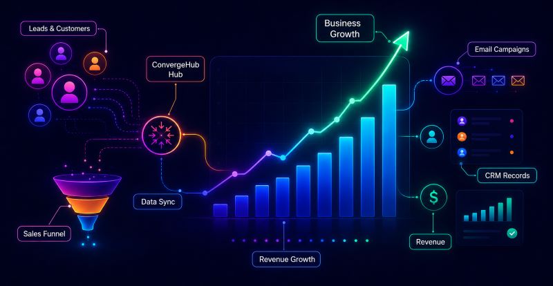  CRM and email marketing driving revenue growth for small businesses with rising sales chart