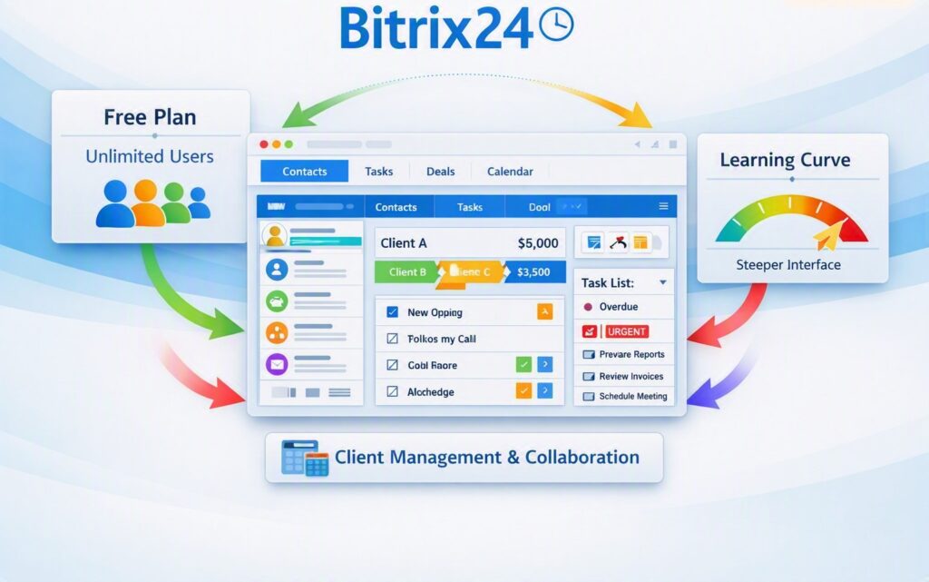 Bitrix24 free CRM for accountants in the USA – affordable client management software for growing bookkeeping teams.