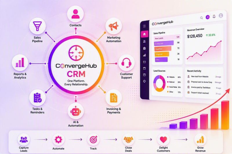 Illustration showing why CRM software matters — centralizing client contacts, deals, and communication history for professional services firms