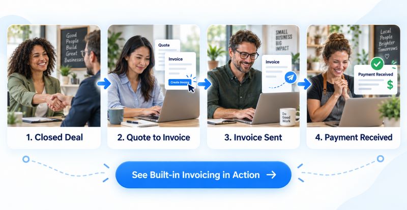 Discover how a CRM with invoicing helps small businesses create quotes, send invoices, and get paid faster in one platform. Reduce delays and improve cash flow today.