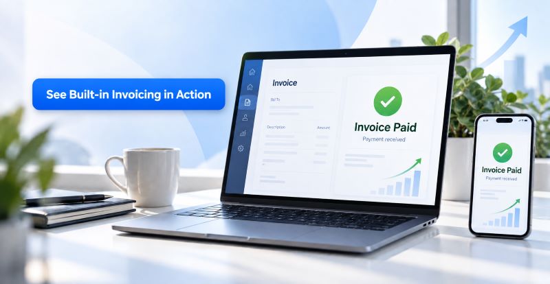 CRM with invoicing showing paid invoice confirmation to get paid faster